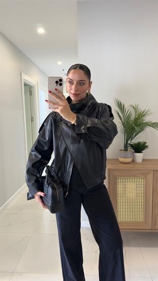 Hobby Siyah Astarlı Deri Ceket