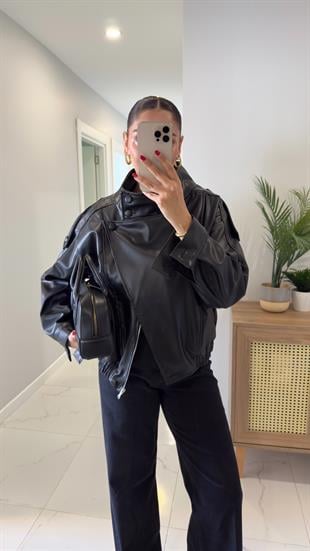 Hobby Siyah Astarlı Deri Ceket