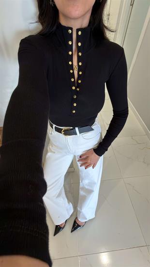 Holla Siyah Çıtçıt Detaylı Bluz