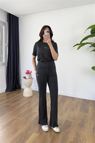 Holly Antrasit Fitilli Baskılı Pantolon Takım