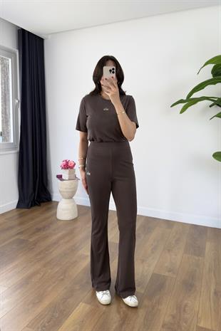 Holly Kahve Fitilli Baskılı Pantolon Takım
