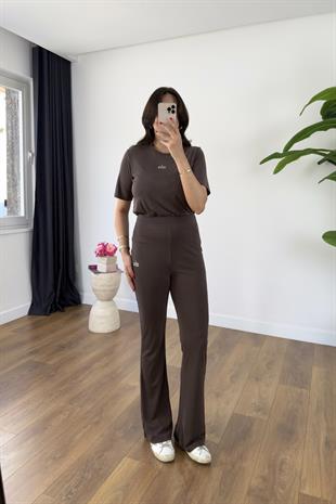 Holly Kahve Fitilli Baskılı Pantolon Takım