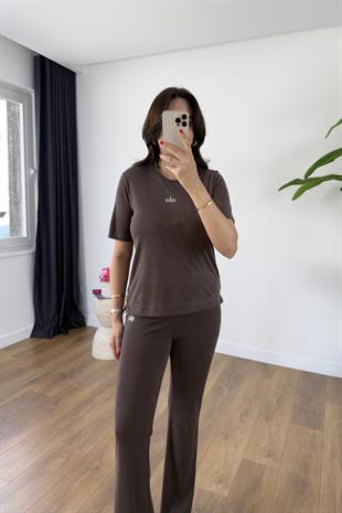 Holly Kahve Fitilli Baskılı Pantolon Takım