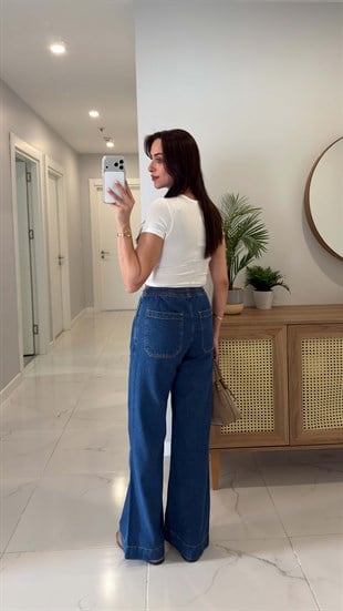 Hubare Lacivert Cep Detaylı Denim Pantolon