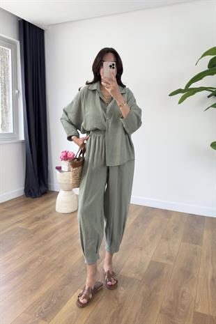 Hunas Çağla Yeşili Premium Pantolon Gömlek Takım