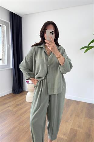 Hunas Çağla Yeşili Premium Pantolon Gömlek Takım