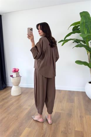 Hunas Kahve Premium Pantolon Gömlek Takım