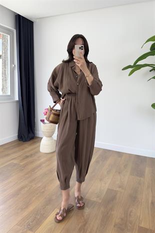 Hunas Kahve Premium Pantolon Gömlek Takım