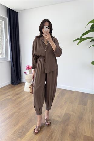 Hunas Kahve Premium Pantolon Gömlek Takım