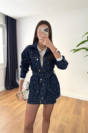 Huysa Lacivert Zımbalı Denim Ceket