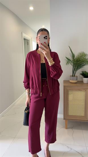 İlara Bordo Fermuarlı Takım