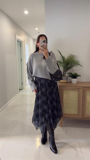 Jana Siyah/Antrasit  Ekose Asimetrik Kesim Etek