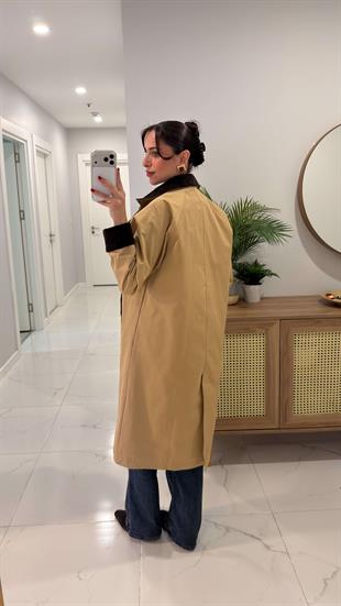 MD Jansna Camel Kadife Yaka Trençkot