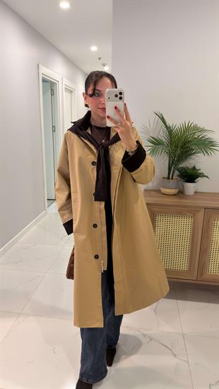 MD Jansna Camel Kadife Yaka Trençkot