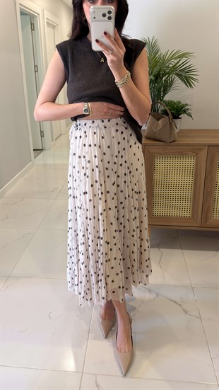 Jaste Bej Astarlı Puantiyeli Etek