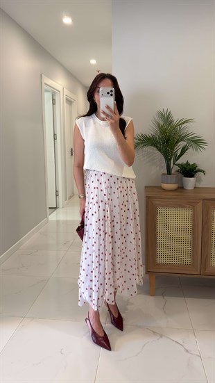 Jaste Ekru Astarlı Puantiyeli Etek