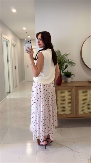 Jaste Ekru Astarlı Puantiyeli Etek