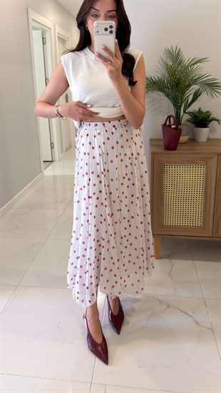 Jaste Ekru Astarlı Puantiyeli Etek