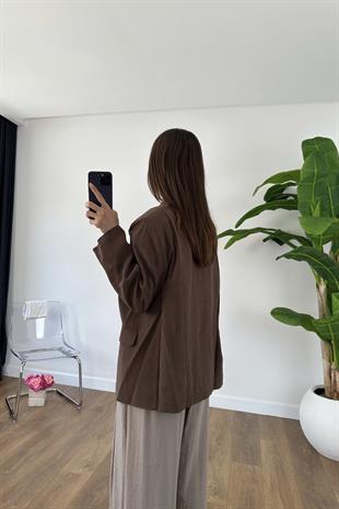Jeka Kahve Premium Vatkalı Blazer Ceket