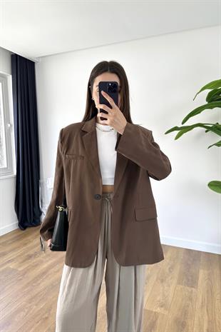 Jeka Kahve Premium Vatkalı Blazer Ceket