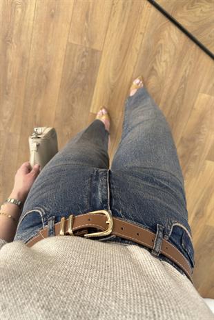 Jenka Koyu Lacivert Yıkama Kemer Detaylı Slim Fit Jean