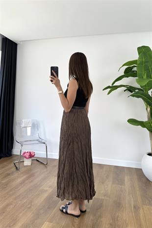 Jenla Kahve Premium Kırışık Etek