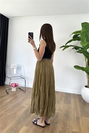 Jenla Olive Premium Kırışık Etek