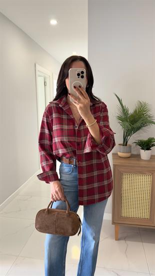 Jensan Bordo Bej Ekoseli Gömlek