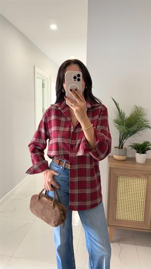 Jensan Bordo Bej Ekoseli Gömlek