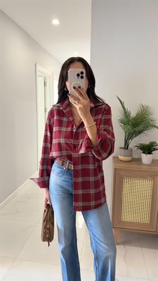 Jensan Bordo Bej Ekoseli Gömlek