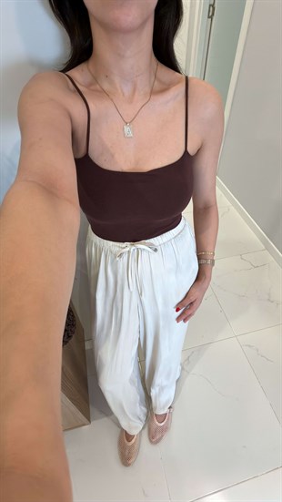 Jeran Kahve İp Askılı Crop