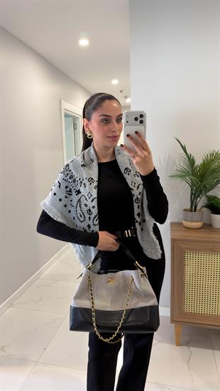 Jessie Gri Siyah Desenli Şal Triko