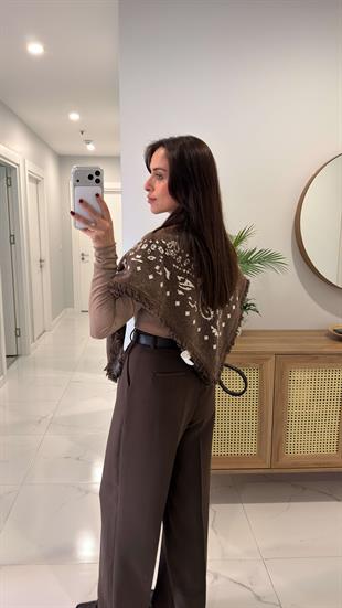 Jessie Kahve Bej Desenli Şal Triko