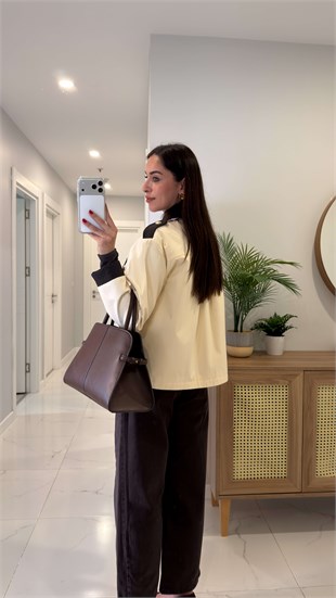 Jessie Krem Süet Yaka İşlemeli Ceket