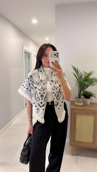 Jessie Taş Siyah Desenli Şal Triko