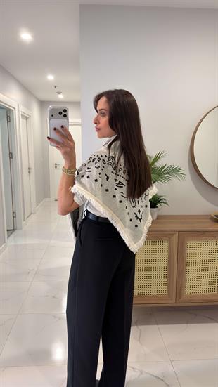 Jessie Taş Siyah Desenli Şal Triko