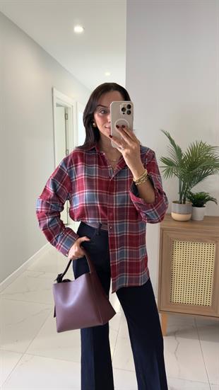 Jisica Bordo Gri Oduncu Gömlek