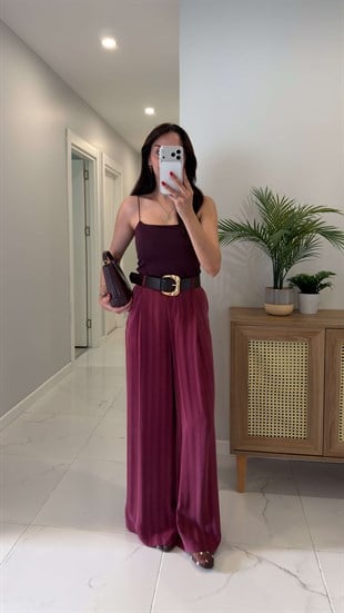 Jodes Bordo Kemerli Pantolon