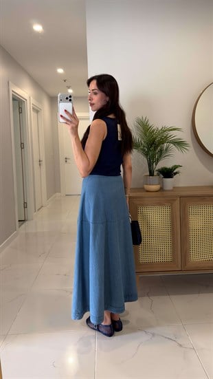Joge Lacivert Denim Detaylı Kolsuz Elbise