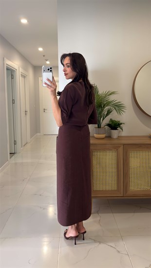 Jonde Bordo Drapeli Midi Elbise