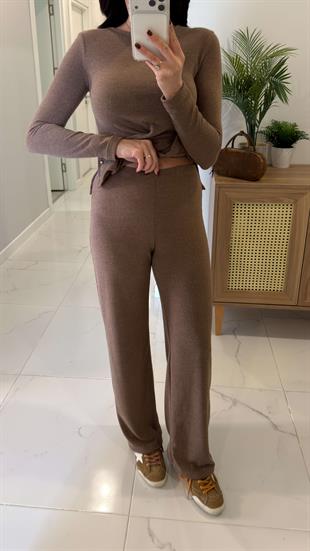 Joni Haki Bel Detaylı Bluz Pantolon Takım