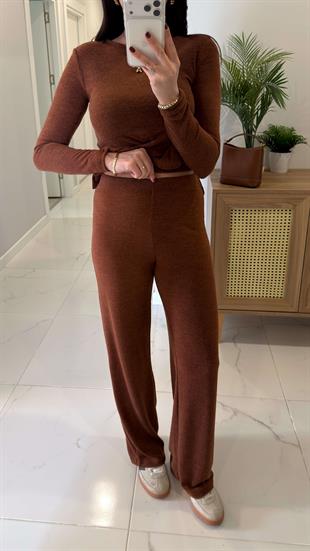 Joni Kiremit Bel Detaylı Bluz Pantolon Takım