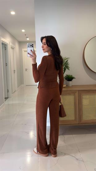 Joni Kiremit Bel Detaylı Bluz Pantolon Takım