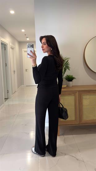 Joni Siyah Bel Detaylı Bluz Pantolon Takım