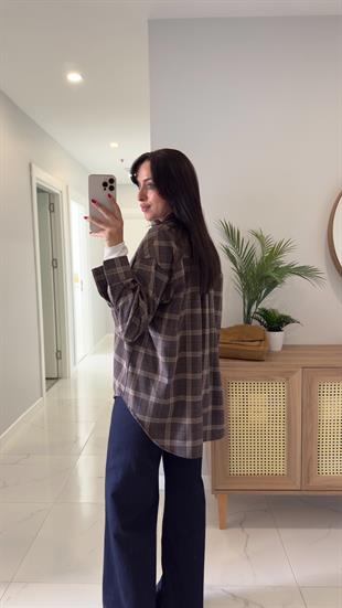 Jonlas Acı Kahve Lacivert Ekoseli Gömlek