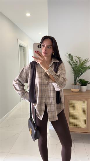 Jonlas Bej Ekru Ekoseli Gömlek