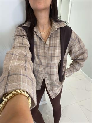 Jonlas Bej Ekru Ekoseli Gömlek