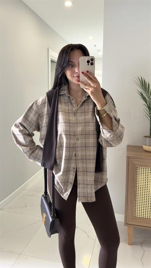 Jonlas Bej Ekru Ekoseli Gömlek