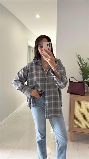 Jonlas Gri Ekru Ekoseli Gömlek