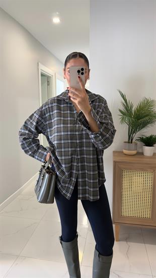 Jonlas Haki Ekru Ekoseli Gömlek